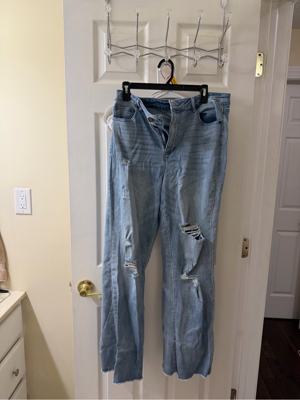 Copper Key Light Blue Distressed Wide-Leg Jeans